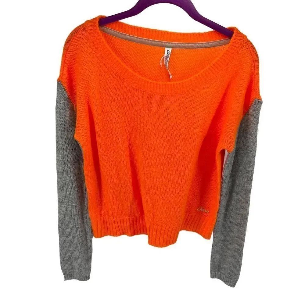 Aeropostale Womens Pullover Sweater Long Sleeve Ribbed Orange Gray Medium NWT
